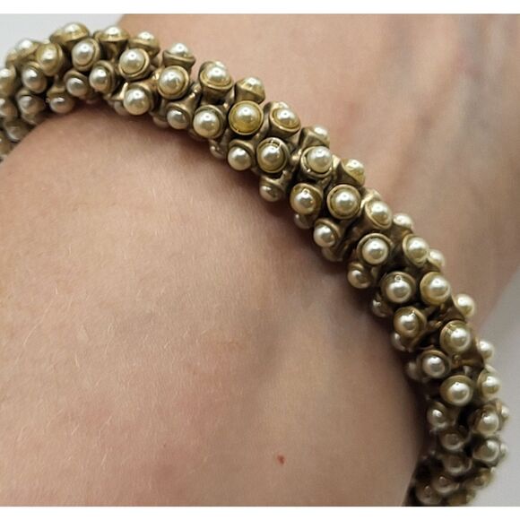 Banana Republic CHampagne Gold Imitation Pearl Chunky Bracelet 8in - Picture 4 of 6